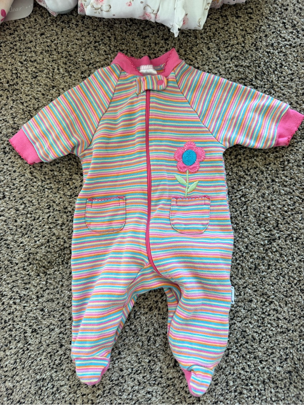 Lamaze Pink Multicolor Striped Footed One-Piece